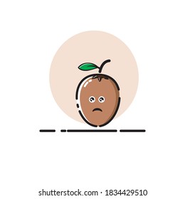Sapodilla icon cute vector illustration sad teary eyes expression