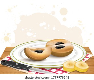 sapodilla pieces vector illustration on wooden chopping baord