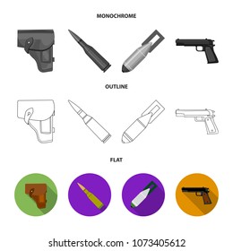 Sapper blade, hand grenade, army flask, soldier boot. Military and army set collection icons in flat,outline,monochrome style vector symbol stock illustration web.