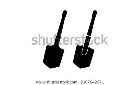 Sapper shovel, black isolated silhouettes set