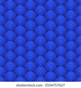 Sapphire blue wavy seamless pattern. Background with ovals. Fish squama, dragon scale or outline pattern. Geometric ornament	
