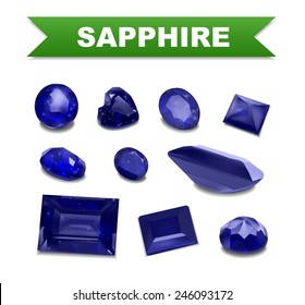 Sapphire gemstones isolated on white, vector eps10 illustration.