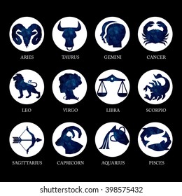 Sapphirine dark blue geometric polygon zodiac signs and icons