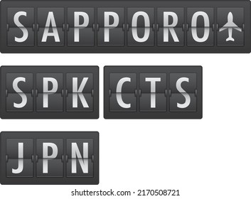 Sapporo airport analog destination information display for tourism in Japan