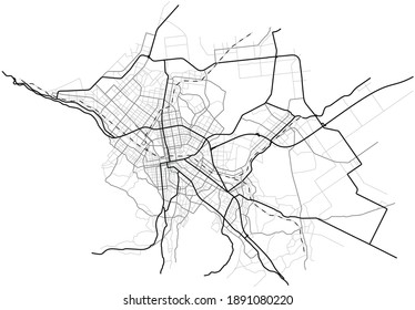 Sapporo city map (Japan) - town streets on the plan. Monochrome line map of the  scheme of road. Urban environment, architectural background. Vector 