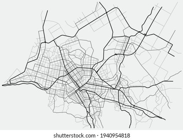 Sapporo City Map (Japan) - Town Streets On The Plan. Monochrome Line Map Of The  Scheme Of Road. Urban Environment, Architectural Background. Vector 