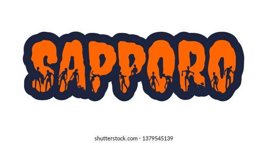 Sapporo city name and zombie silhouettes on them. Halloween theme sticker