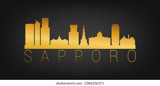 Sapporo, Hokkaido, Japan Gold Skyline City Silhouette Vector. Golden Design Luxury Style Icon Symbols. Travel and Tourism Famous Buildings.