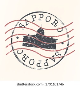 Sapporo, Hokkaido, Japan Stamp Postal. Building Silhouette Seal. Passport Round Design. Famous Monument Vector Icon Retro Travel Design.