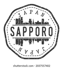 Sapporo, Hokkaido, Japan Stamp Skyline Postmark. Silhouette Postal Passport. City Round Vector Icon. Vintage Postage Design.