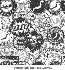 Sapporo Japan Stamps Background. City Stamp Vector Art. Postal Passport Travel. Design Set Pattern.