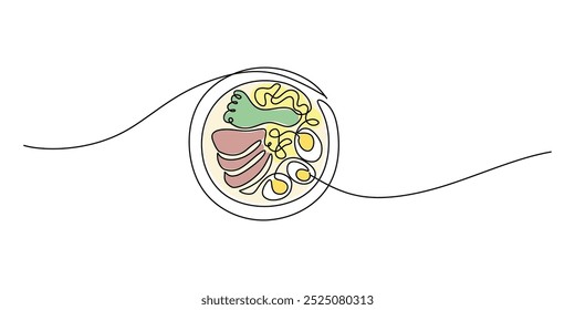 Sapporo ramen continuous one line drawing. Morioka cold noodles Food concept. Vector illustration minimalist background.