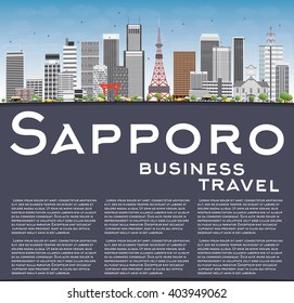 Sapporo Skyline with Gray Buildings, Blue Sky and Copy Space. Vector Illustration. Business and Tourism Concept with Modern Buildings. Image for Presentation, Banner, Placard or Web Site.