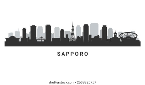 Sapporo Skyline with Japan Cityscape Silhouette.
