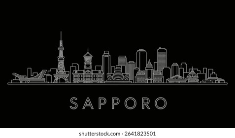 Sapporo Skyline Outline with Japan Cityscape.