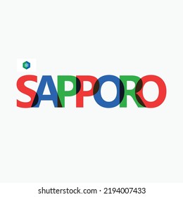 Sapporo vector overlapping letters RGB typography with flag. Japan's city logotype decoration.