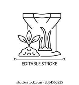 Sapropel linear icon. Organic soil and plants supplement. Marine debris, sediment used as feeding. Thin line customizable illustration. Contour symbol. Vector isolated outline drawing. Editable stroke