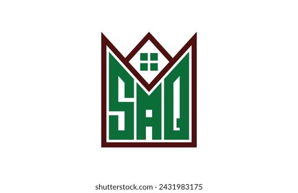 Vector de diseño del logotipo de los constructores inmobiliarios de la letra inicial de SAQ. construcción, vivienda, marcador casero, propiedad, edificio, apartamento, compartimento, negocio, corporativo, alquiler de casa, alquiler, comercial