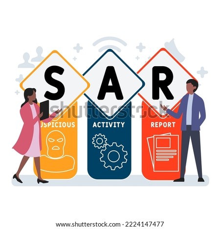 sar  - suspicious activity report acronym. business concept background.  vector illustration concept with keywords and icons. lettering illustration with icons for web banner, flyer, landing