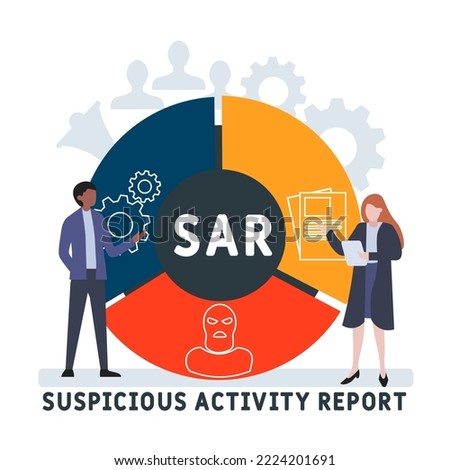 sar  - suspicious activity report acronym. business concept background.  vector illustration concept with keywords and icons. lettering illustration with icons for web banner, flyer, landing