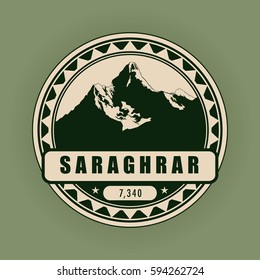 Saraghrar, mountain symbol, abstract patch, with name, and height in meters, vector illustration