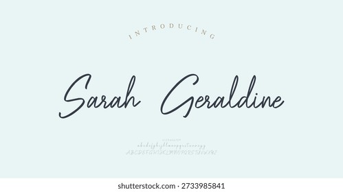 Sarah Geraldine, fuente de letras de alfabeto de lujo Script. Tipografía elegante boda con letras clásicas serif Fuentes decorativas vintage concepto retro. Ilustración vectorial
