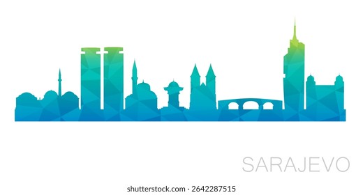 Sarajevo, Bosnia and Herzegovina Low Poly Skyline Clip Art City Design. Geometric Polygon Graphic Horizon Icon. Vector Illustration Symbol.