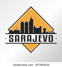 Sarajevo, Bosnia and Herzegovina Skyline Logo. Adventure Landscape Design Vector City Illustration Vector illustration.