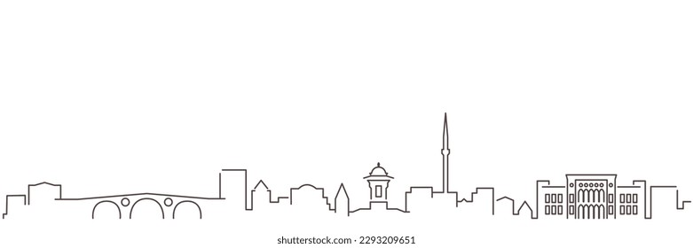 Sarajevo Dark Line Simple Minimalist Skyline With White Background