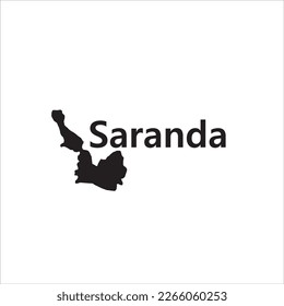 Saranda Albania map and black letter design on a white background