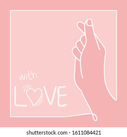 sarangheo hand sign / korea love hand sign, line art vector illustration concept for valentine greeting card, banner and page template 