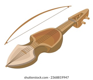 Sarangi is the national musical instrument of Nepal. Vector. Antique four-string wooden violin.