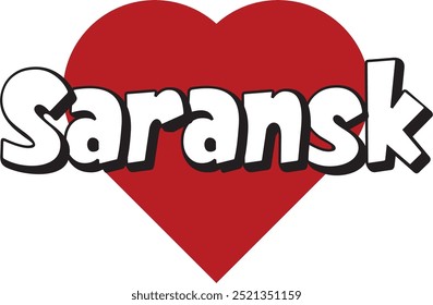 Saransk ciudad ​​texto con corazón rojo adecuado para el logotipo o diseño