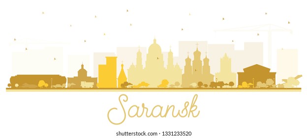 Saransk Russia City Skyline Silhouette with Golden Buildings Isolated on White. Vector Illustration. Business Travel and Tourism Concept with Modern Architecture. Saransk Cityscape with Landmarks.