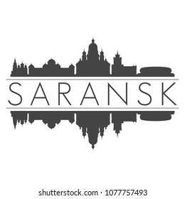 Saransk Russia Skyline Vector Art Mirror Silhouette Emblematic Buildings