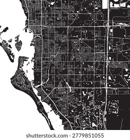 Sarasota Florida Vector Map, Detailed City Street Map Black and White Minimalist Line Art