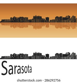 Sarasota skyline in orange background in editable vector file