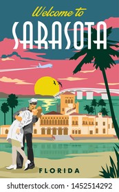 Sarasota Vintage Travel Vector Poster Design