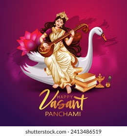 Sarasvati for happy Vasant Panchami designPuja of India. vector illustration design 