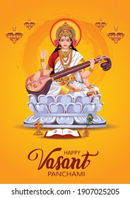 Sarasvati for happy Vasant Panchami Puja of India. vector illustration design
