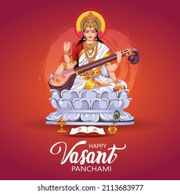 Sarasvati for happy Vasant Panchami Puja of India. vector illustration design	