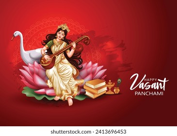 Sarasvati for happy Vasant Panchami Puja of India. vector illustration design