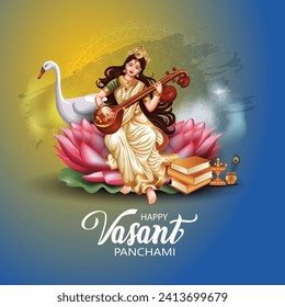 Sarasvati for happy Vasant Panchami Puja of India. vector illustration design