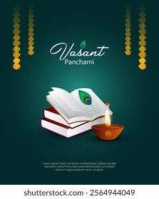 Sarasvati for happy Vasant Panchami Puja of India. poster, banner, flyer vector illustration design festival background