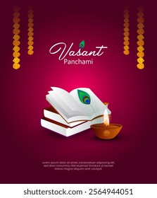 Sarasvati for happy Vasant Panchami Puja of India. poster, banner, flyer vector illustration design festival background