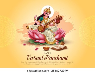 Sarasvati for happy Vasant Panchami Puja of India. abstract vector illustration design