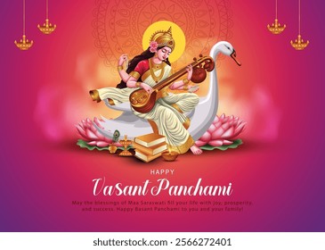 Sarasvati for happy Vasant Panchami Puja of India. abstract vector illustration design