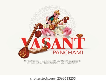 Sarasvati for happy Vasant Panchami Puja of India. abstract vector illustration design white background