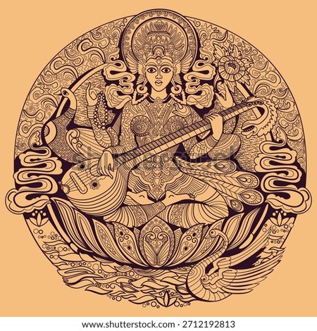 Saraswati - goddess of truth, wisdom, knowledge vector illustration