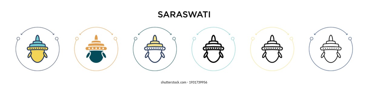 Saraswati icon in filled, thin line, outline and stroke style. Vector illustration of two colored and black saraswati vector icons designs can be used for mobile, ui, web